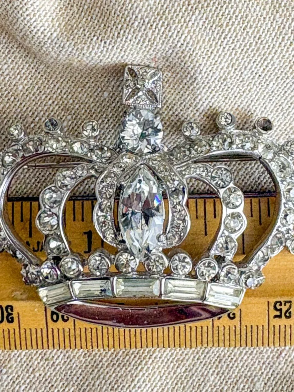 CoroCraft Sterling Crown Brooch - Pegasus Mark, Clear Rhinestones - 1940s Vintag